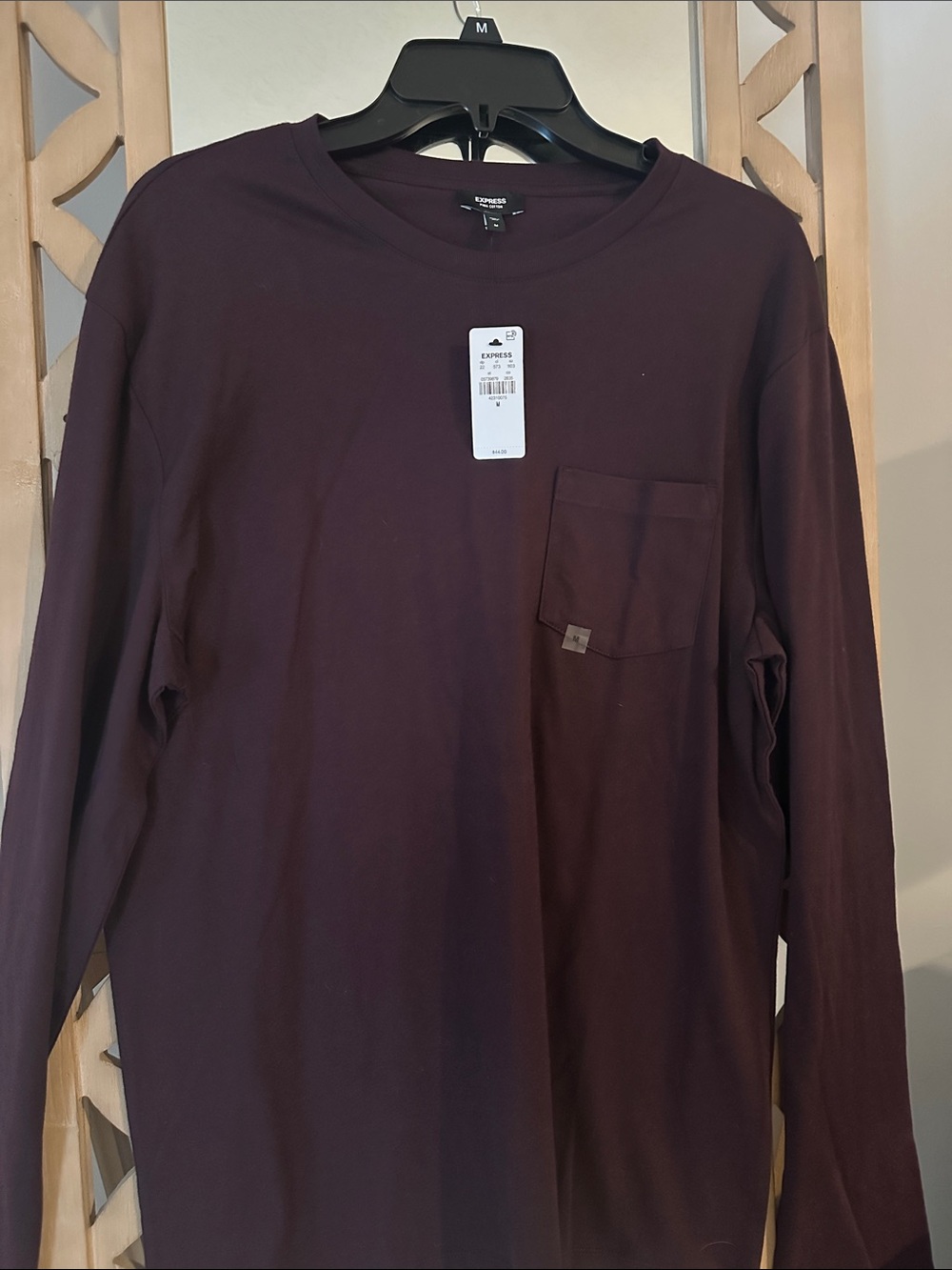 Express Men's Long Sleeve Pocket Tee in Plum